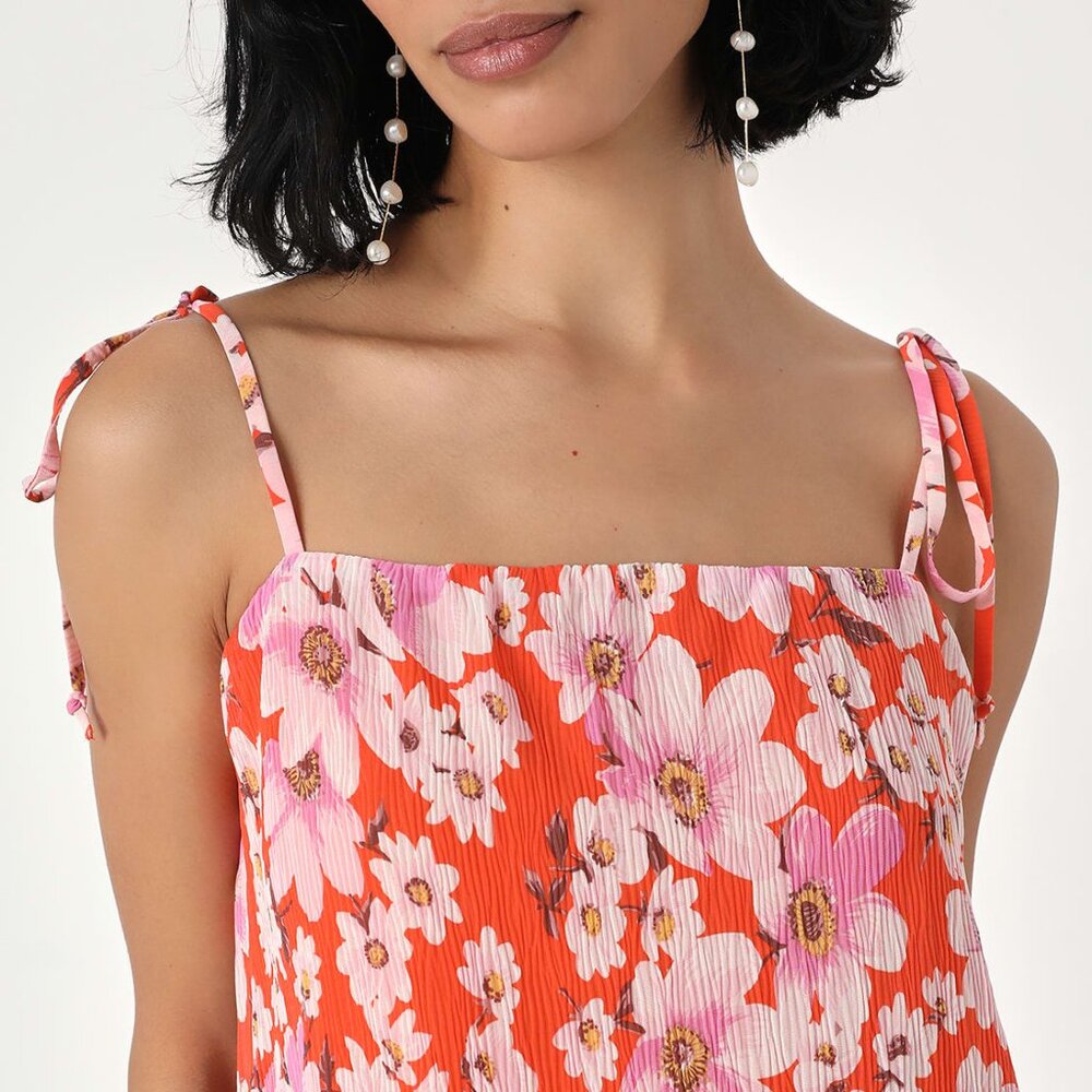 Lulus Set - in Sunshine Times Orange Floral Print Tie-Strap Cami Top/Pants